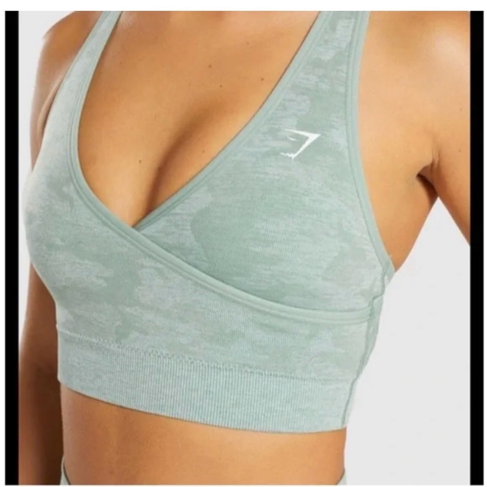 Gymshark Women's Green Camouflage Sports Bra Measurements Listed No Size Tag